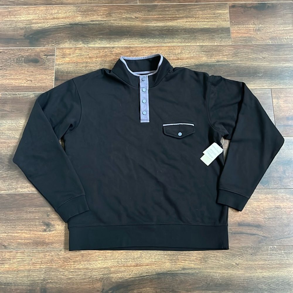 BP Men's Sweater Size Large Organic Cotton Blend Fleece Pullover Black Button